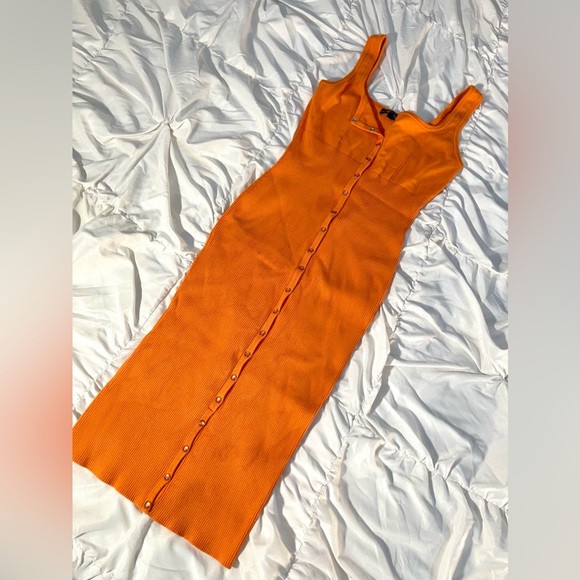 Guess Women’s Lana Tank Dress, Mid-Length Snap Front Sunset Orange Body-con - Picture 4 of 11